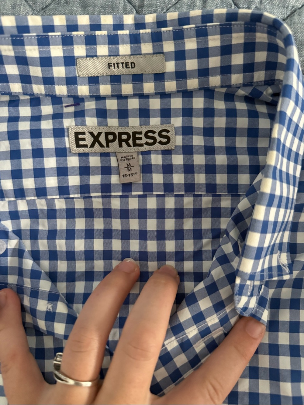 Express Blue and White Gingham Button-Down Shirt